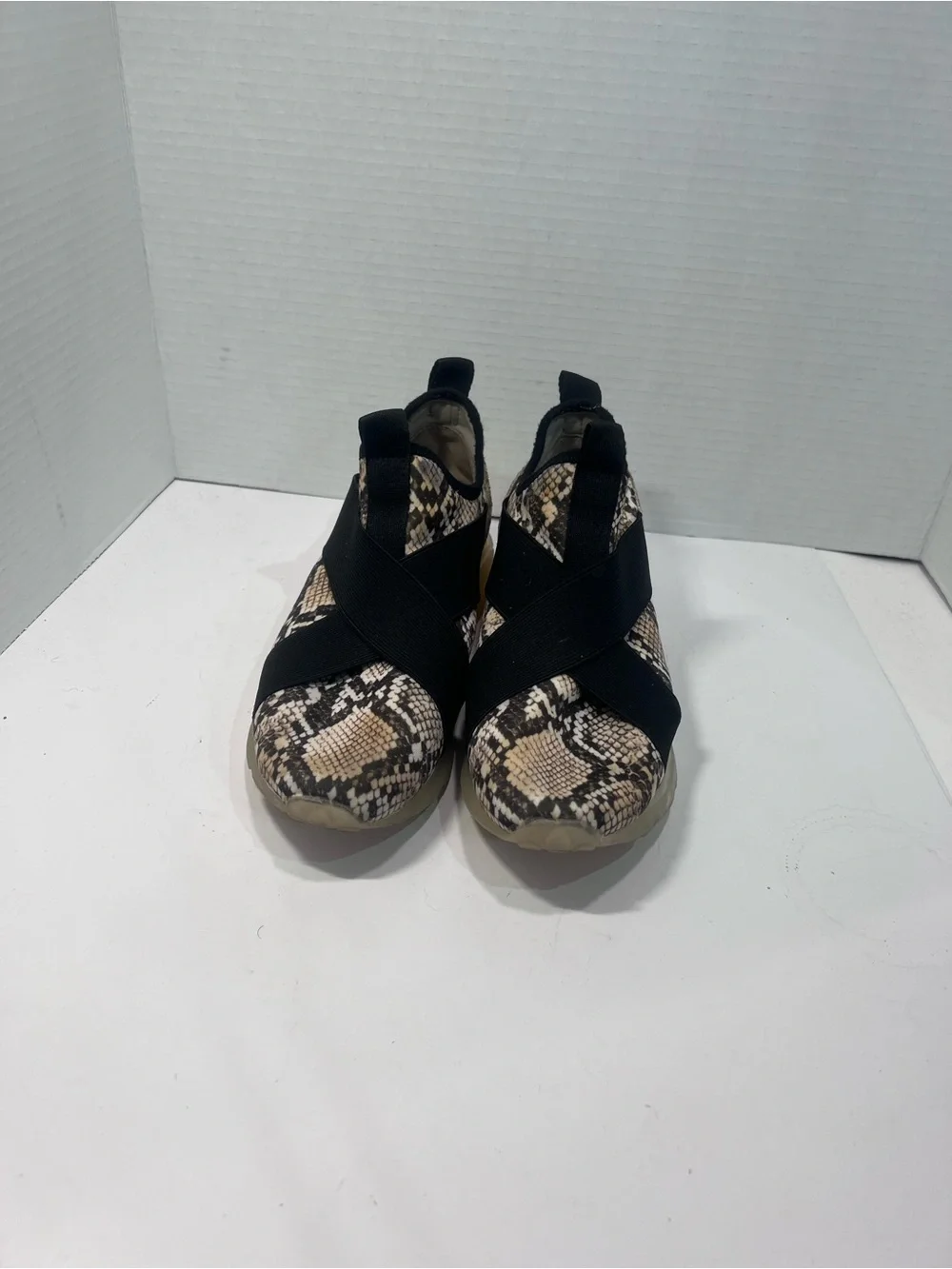 Steve Madden Snake-Print and Glitter Slip-On Sneakers in Beige and Black
